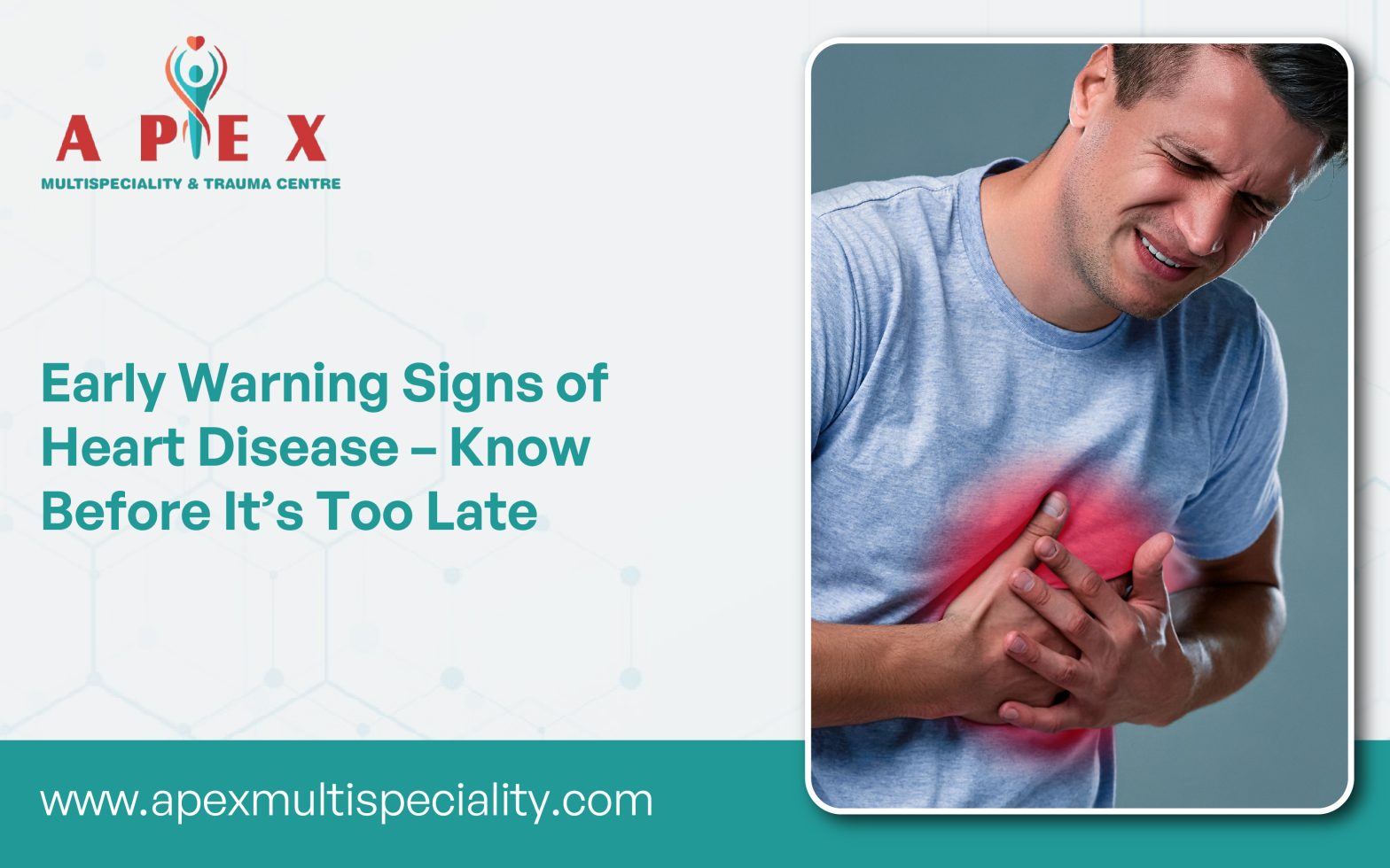 Person clutching chest showing early signs of heart disease
